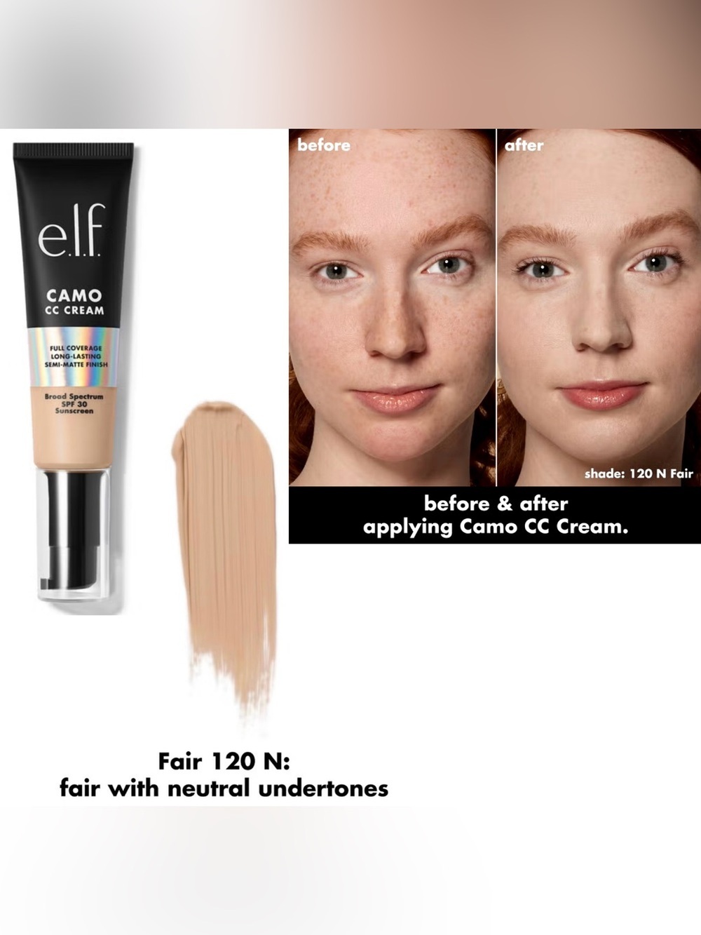 e.l.f. Camo CC Cream Foundation (Fair 120 N - exp: 05/2027) NIB 30 g / 1 oz - Picture 4 of 5